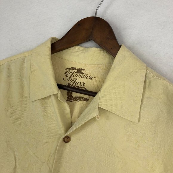 Jamaica Jaxx Men's Size X-Large Yellow Short Sleeve 100% Silk Button Up Shirt - Picture 2 of 11